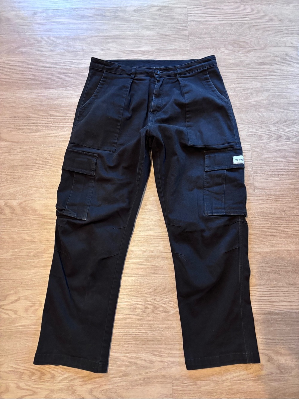 YoungLA Men’s 34R Cargo Pants Black Utility Pockets Distressed Streetwear Baggy